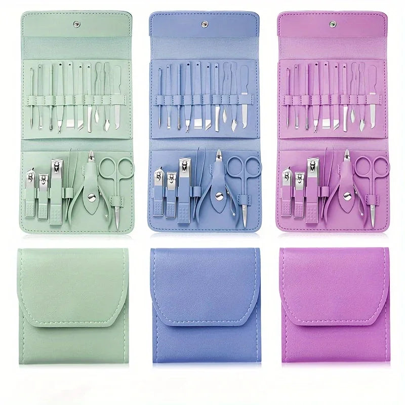 16pcs Manicure & Pedicure Set – Professional Nail Clippers with Travel Case