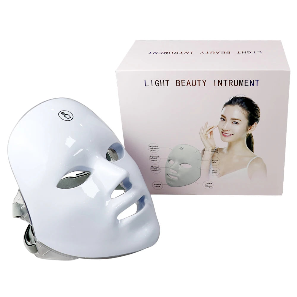 LED 7-Colors Facial Mask – Photodynamic Therapy for Skin Moisture, Rejuvenation, Anti-Acne, Wrinkle Removal & Pore Shrinking – Professional Salon & Home Use