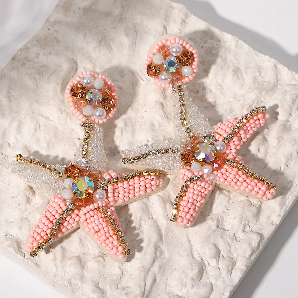Bohemian Starfish Lobster Conch Earrings – Handmade Summer Beach Jewelry