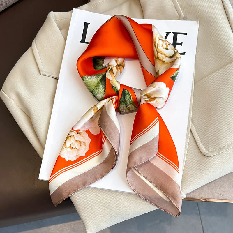 2025 New 70x70cm Printed Women’s Silk Scarf – Luxury Pashmina Square Shawl & Headband