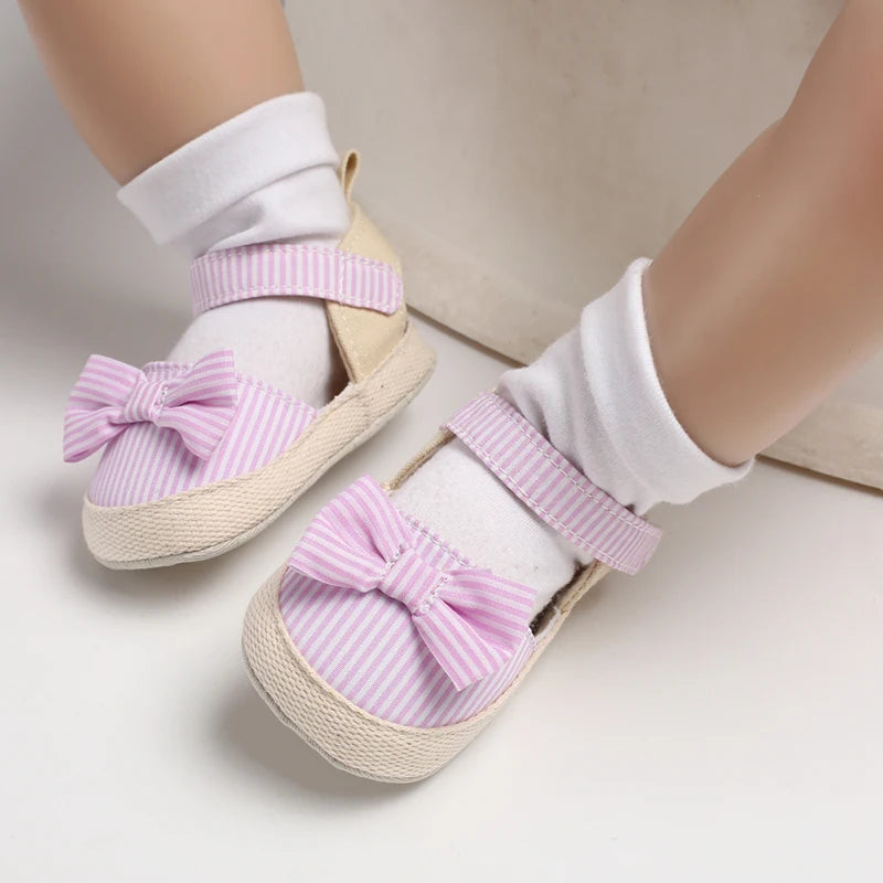 Baby Girl Summer Sandals – Soft Sole Bow Canvas Shoes