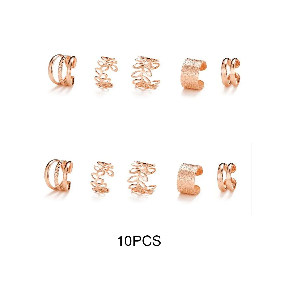 10Pcs Rose Gold Leaf Ear Cuff Set – Non-Piercing Women’s Jewelry