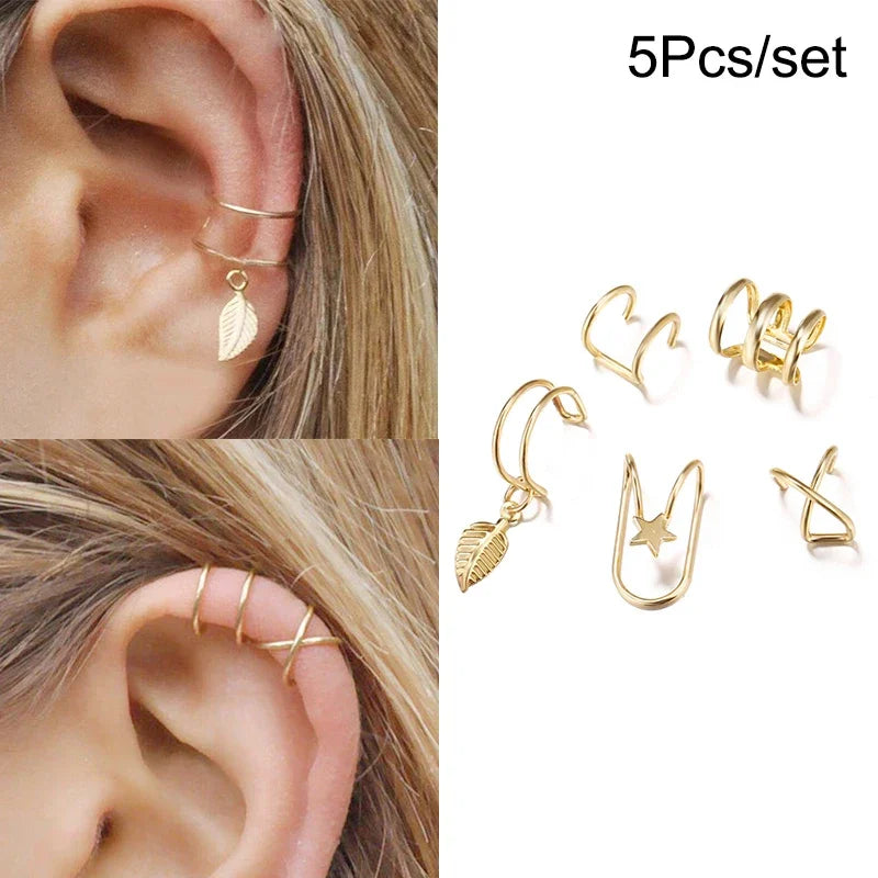 10Pcs Rose Gold Leaf Ear Cuff Set – Non-Piercing Women’s Jewelry