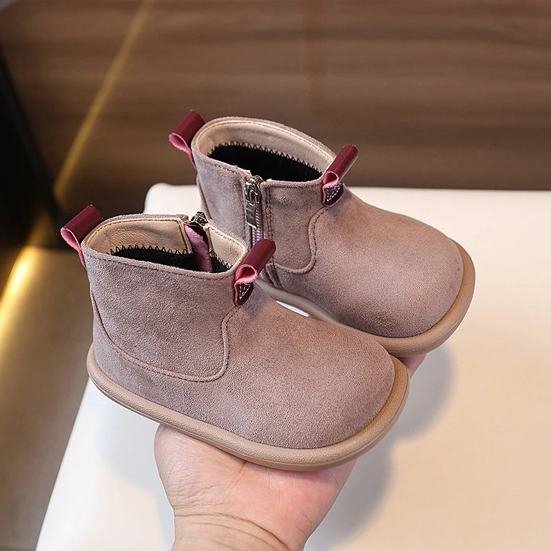 Autumn Winter Baby Boots – Boys Girls Oxford Suede Plush Ankle Shoes Anti-Slip Outdoor Kids Footwear