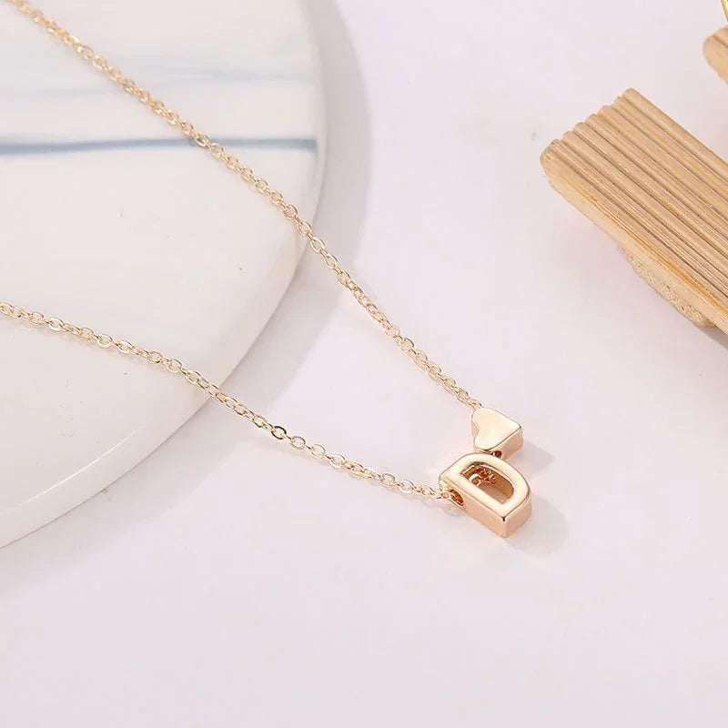 SUMENG Tiny Heart Initial Necklace – Gold & Silver Dainty Letter Choker for Women