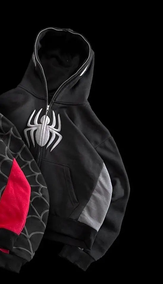 Unisex Spider Print Zip Up Hoodie – Y2K Harajuku Streetwear Jacket