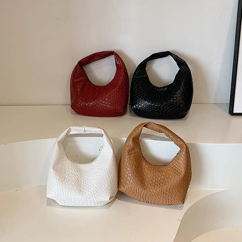 Classic Woven PU Leather Hobo – Small Top-Handle Shoulder Bag for Women