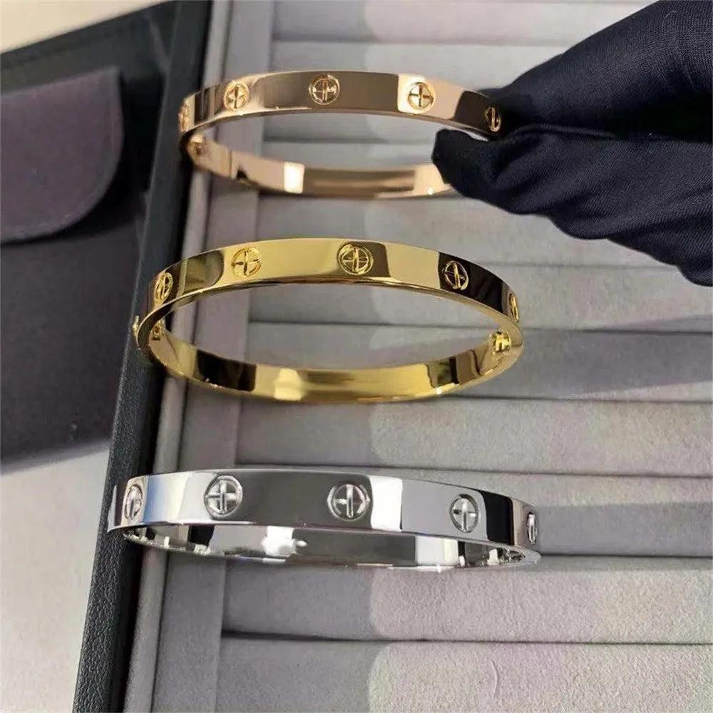 2023 Gold Zircon Cross Nail Bracelet – Stainless Steel Bangle for Women