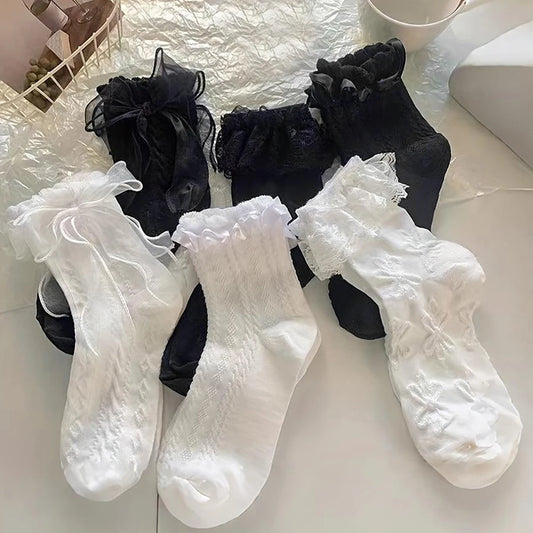 Kawaii Lace Ankle Socks – 6 Pairs Japanese Ruffle Style