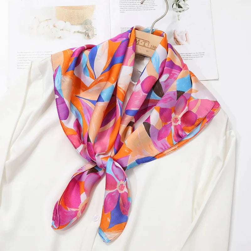 2025 New 70x70cm Printed Women’s Silk Scarf – Luxury Pashmina Square Shawl & Headband