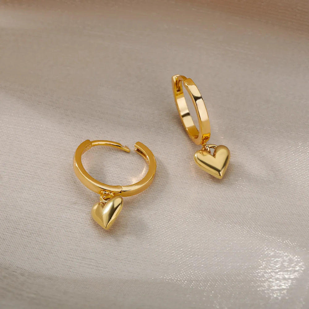 Gold Heart Zircon Hoop Earrings – Waterproof Stainless Steel Jewelry