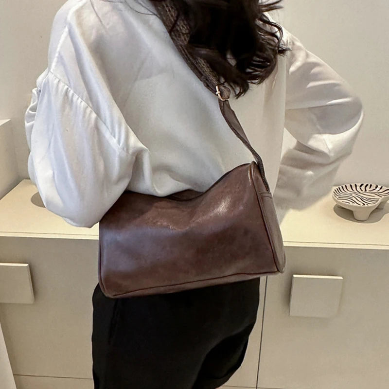 Vintage PU Leather Boston Handbag – Small Designer Crossbody & Travel Shoulder Bag for Women