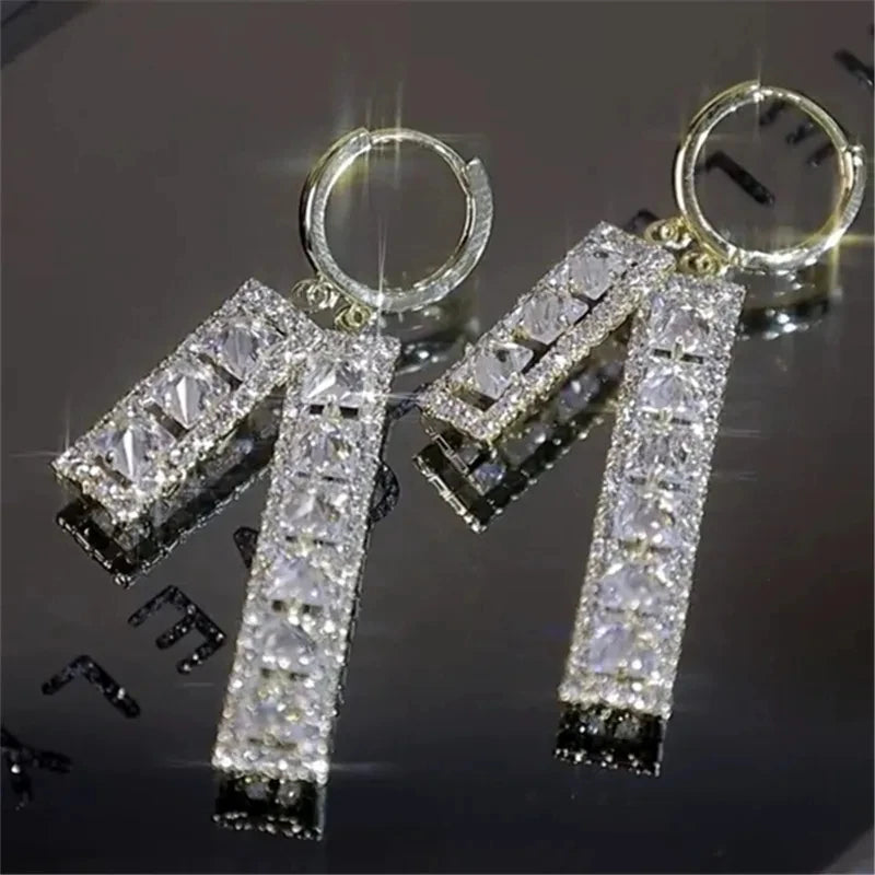 Rectangular Zircon Earrings – Elegant Women’s Wedding Jewelry