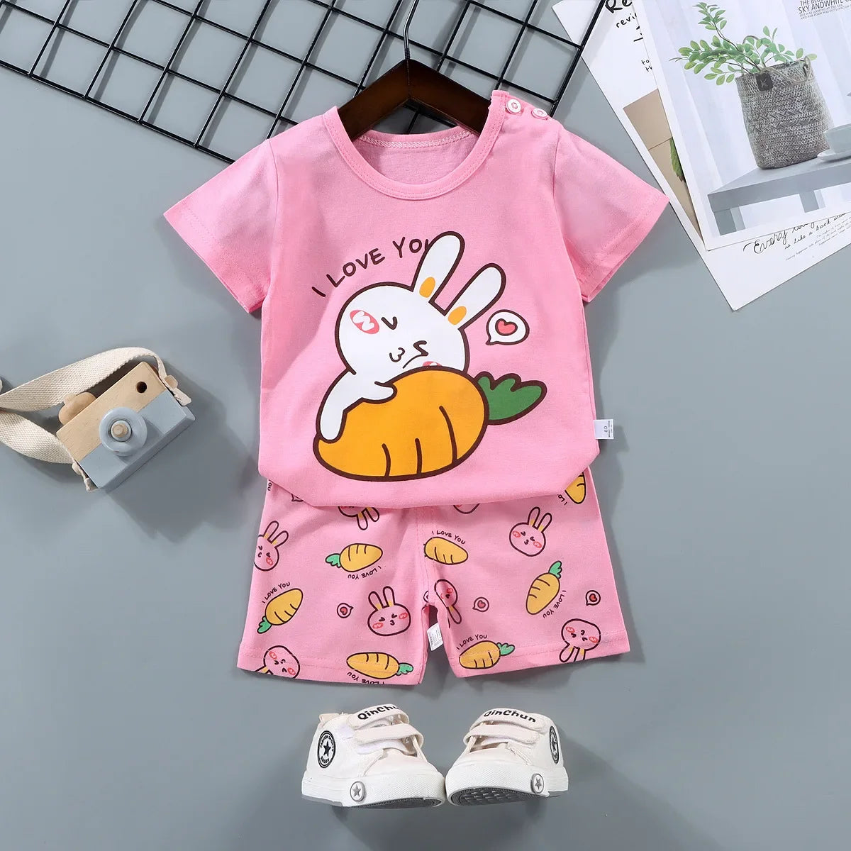 2PCS Mother & Kids Summer Cotton Sets – Short Sleeve T-Shirts & Shorts for Boys & Girls