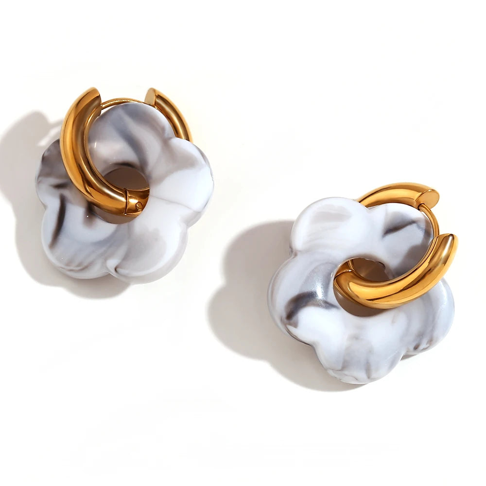 Colorful Resin Flower Hoop Earrings – Waterproof Stainless Steel Women’s Jewelry