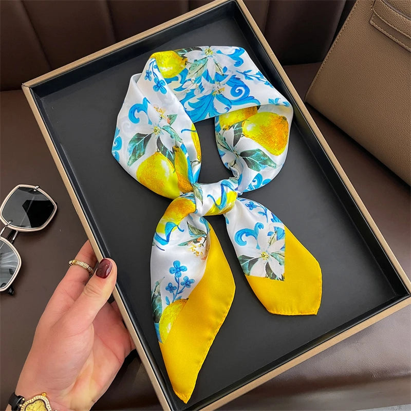 2025 New 70x70cm Printed Women’s Silk Scarf – Luxury Pashmina Square Shawl & Headband