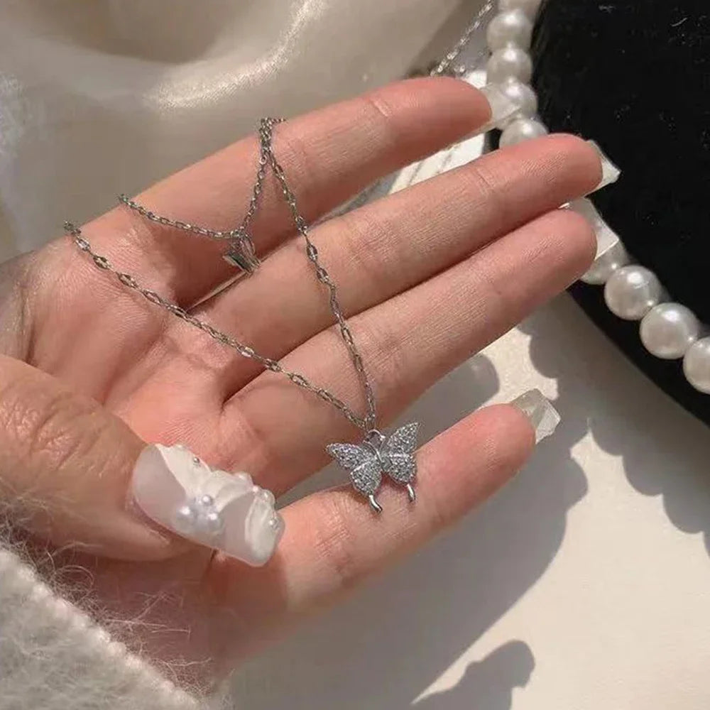 Double Layer Star & Moon Necklace – Delicate Zircon Women’s Jewelry