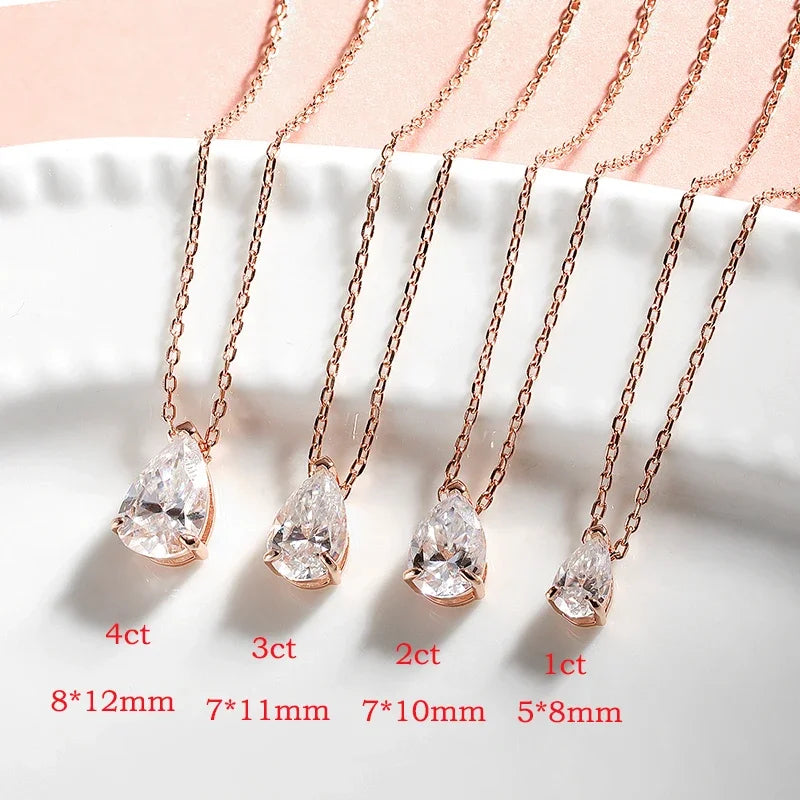 Smyoue Certified 1CT & 2CT Pear Cut Moissanite Necklace – 18K Gold Plated 925 Sterling Silver Pendant