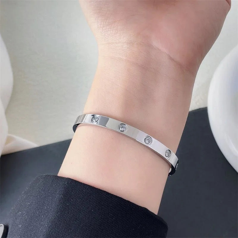 2023 Gold Zircon Cross Nail Bracelet – Stainless Steel Bangle for Women