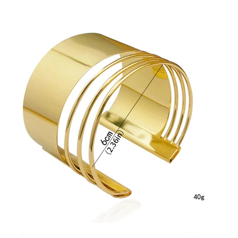 Gold Wide Cuff Bangle – Open Wire Wrap Bracelet for Women