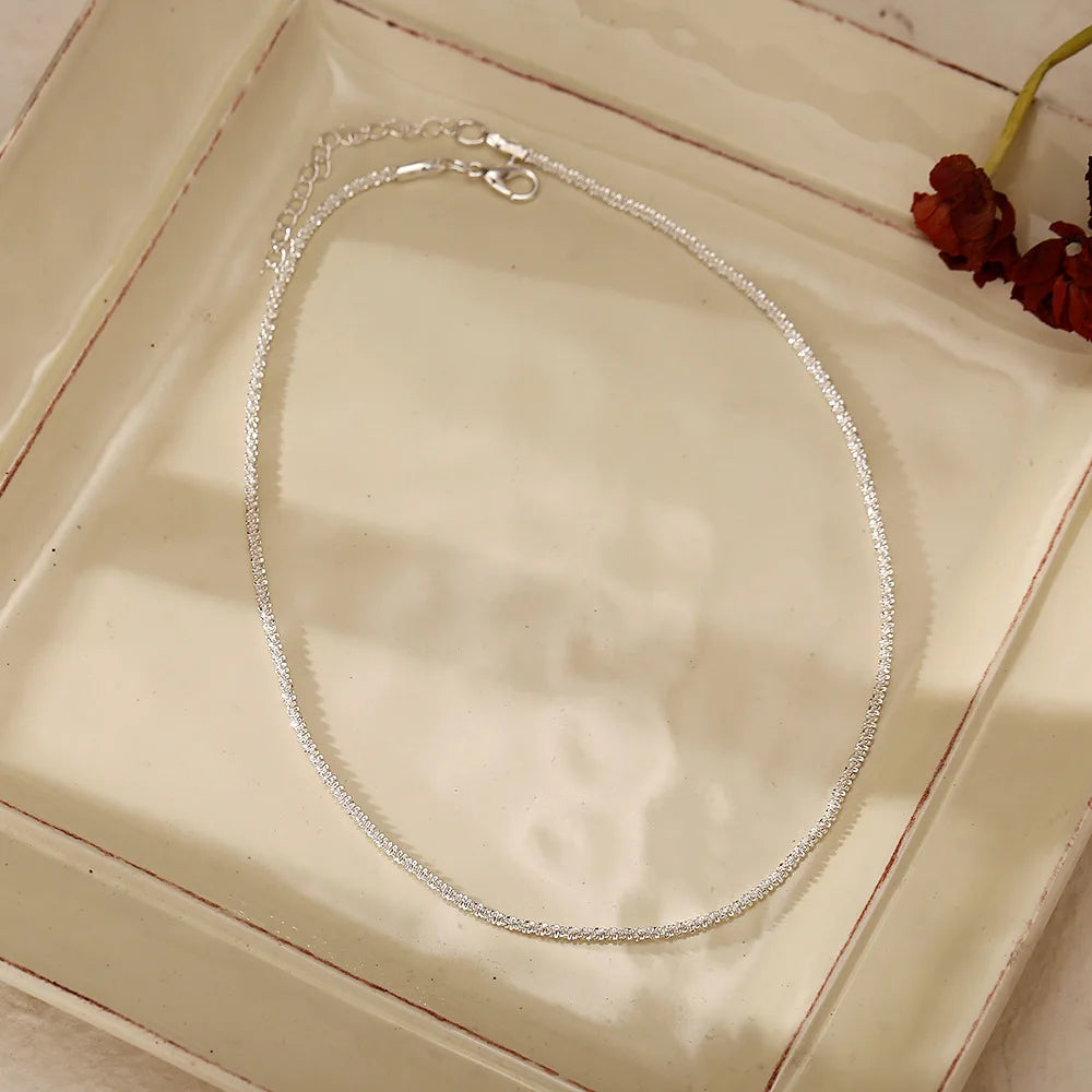 Silver Sparkling Clavicle Chain Necklace – Trendy Korean Wedding Party Jewelry for Women