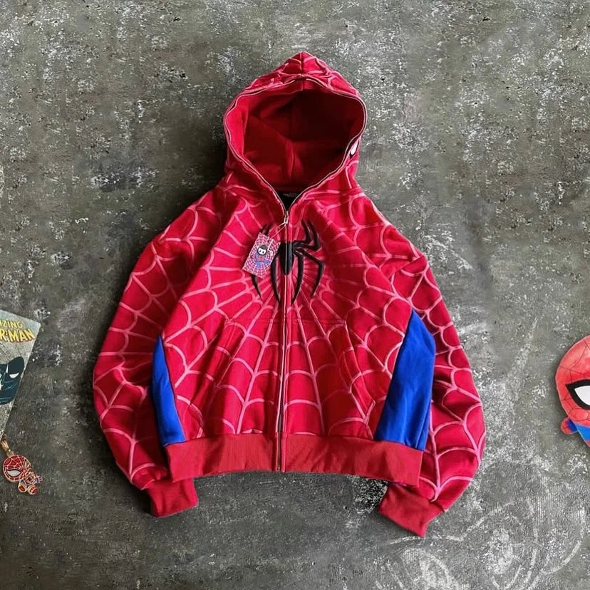 Spider Y2K Vintage Zip-Up Hoodie – Oversized Unisex Streetwear