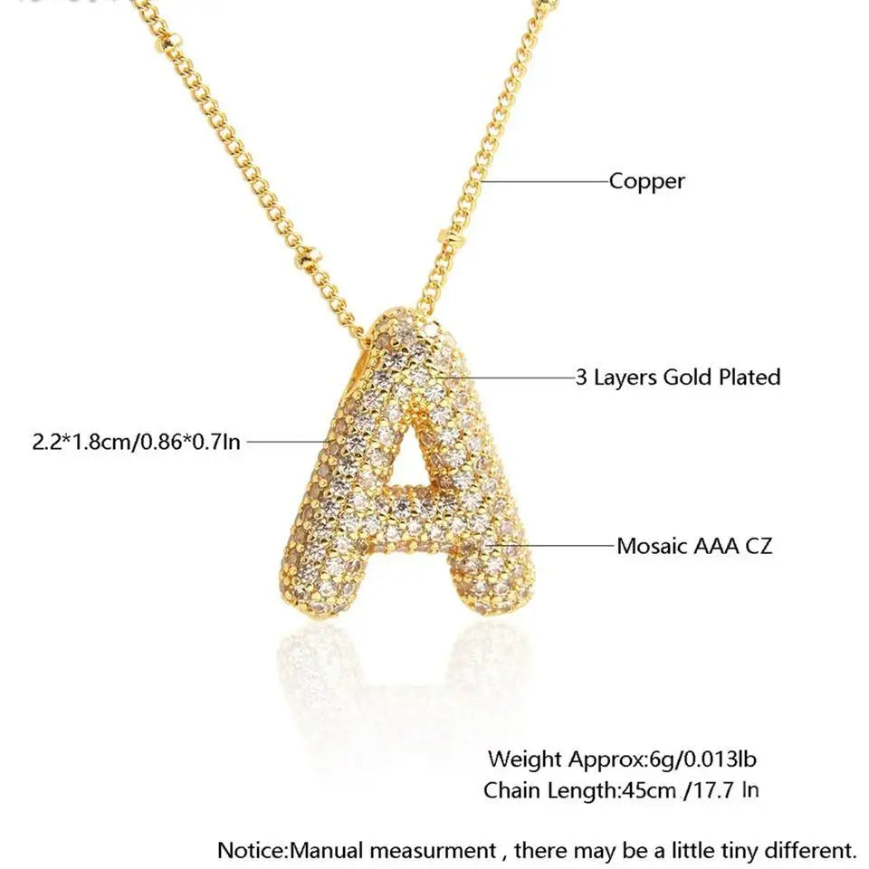 Gold A–Z Letter Necklace – Zircon Pendant Minimalist Chain