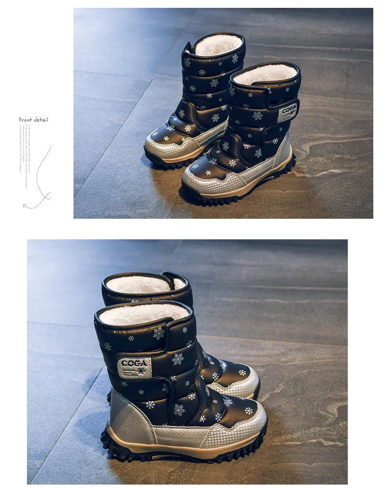 Winter Kids Snow Boots – Warm Plush Pink Ankle Shoes for Girls Boys, Non-Slip Outdoor Footwear