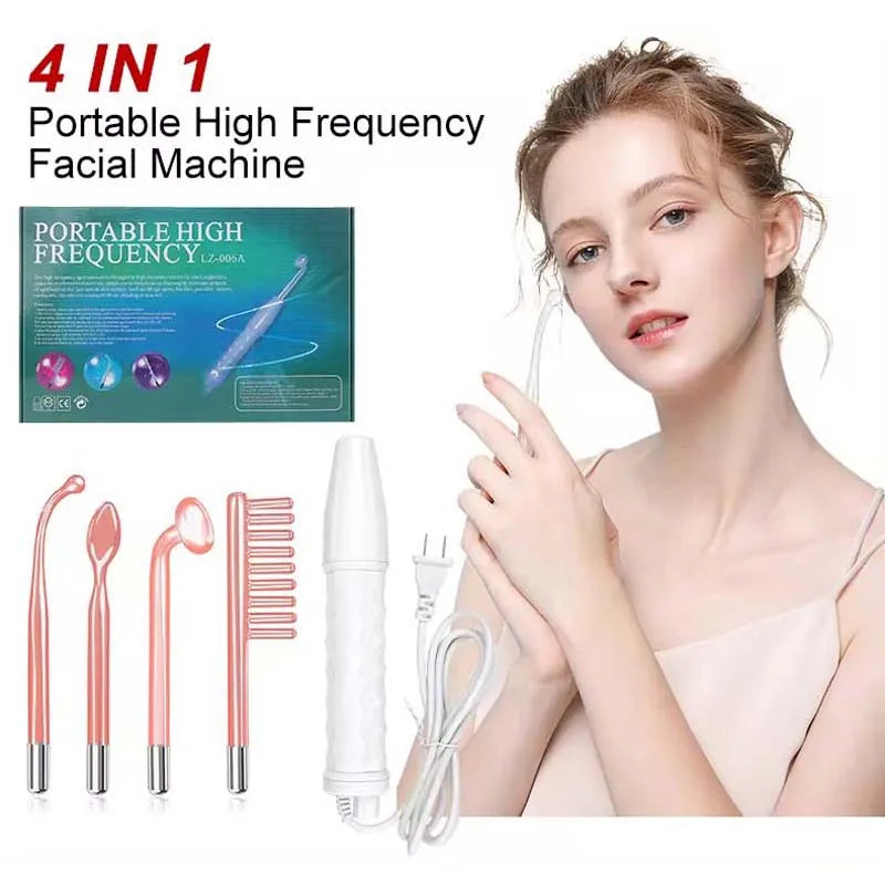 4-in-1 High Frequency Facial Therapy Wand – Galvanic Skin Care & Hair Growth Tool