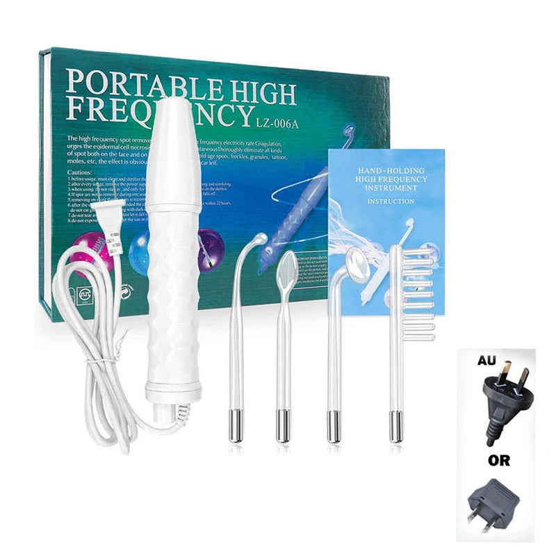 4-in-1 High Frequency Facial Therapy Wand – Galvanic Skin Care & Hair Growth Tool