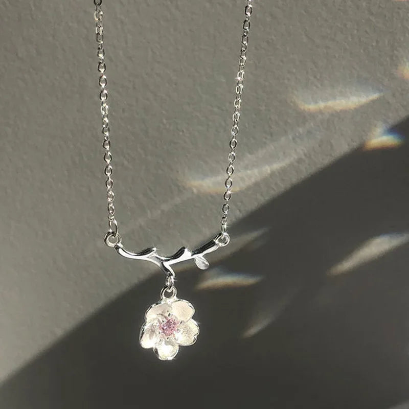 Cherry Blossom Flower Necklace – Crystal Butterfly Pearl Women’s Jewelry