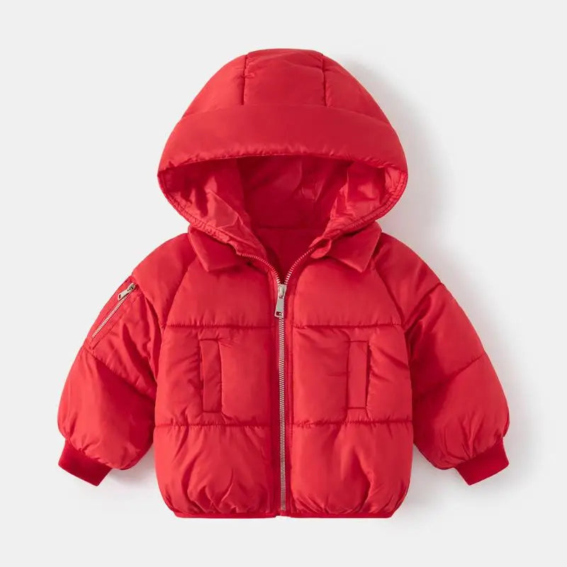 Winter Kids Hooded Cotton Jacket – Warm Thick Plush Zipper Coat Long Sleev