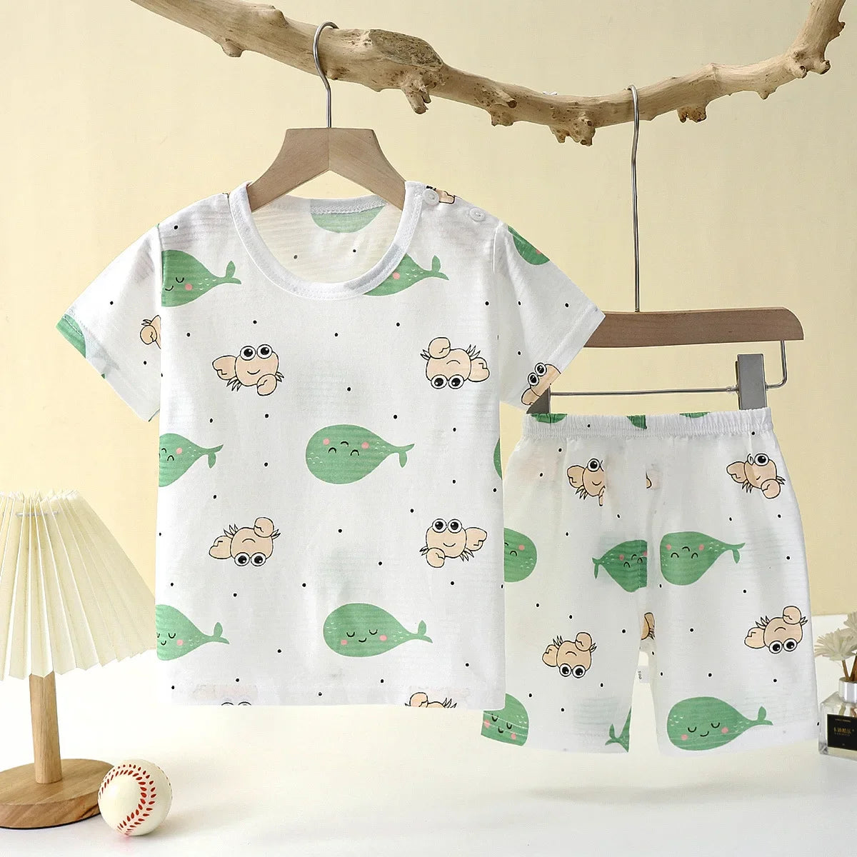 Children’s Summer Cotton Sleepwear Set – Short Sleeve T-Shirt & Shorts for Boys & Girls