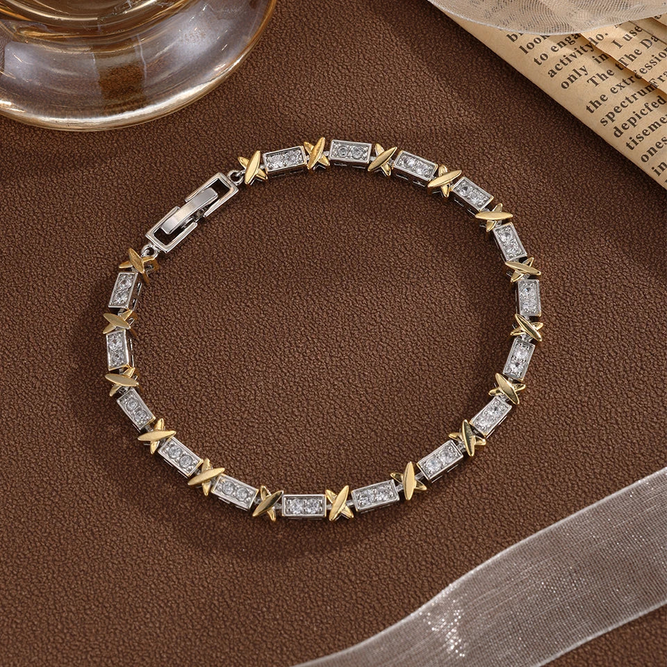 X Cross Zirconia Bracelet – Luxury Unisex Wedding Jewelry