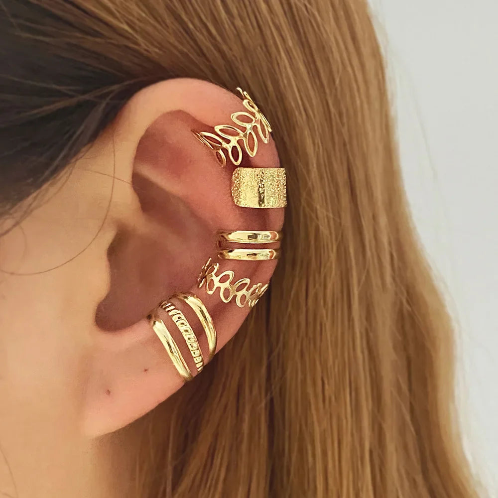 10Pcs Rose Gold Leaf Ear Cuff Set – Non-Piercing Women’s Jewelry