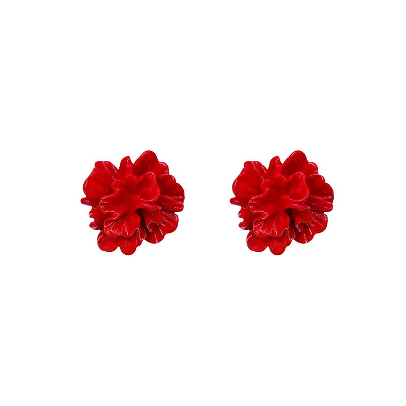 White & Red Flower Stud Earrings – Trendy Acrylic Women’s Wedding Jewelry
