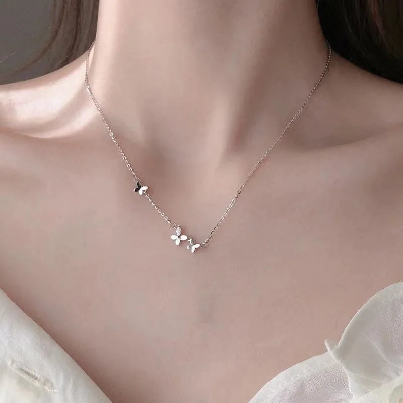 Cherry Blossom Flower Necklace – Crystal Butterfly Pearl Women’s Jewelry