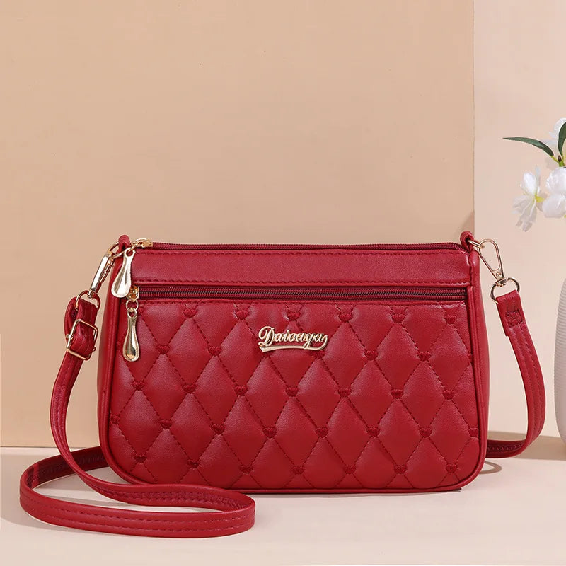 Embroidered Leather Handbag – Stylish Messenger Shoulder Bag for Women
