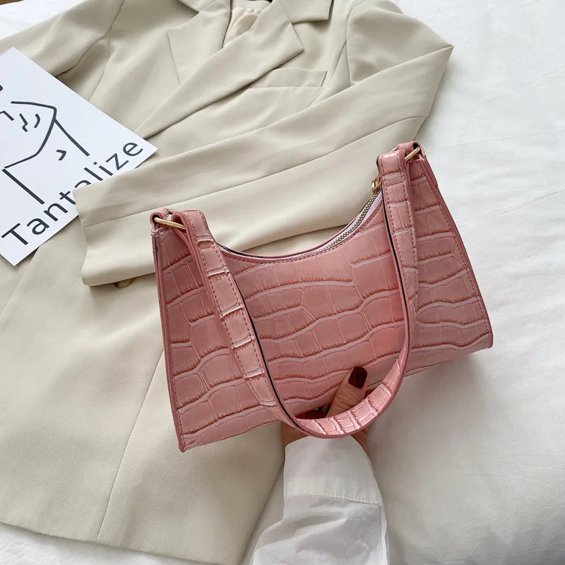 Retro Alligator Pattern PU Leather Handbag – Small Shoulder & Clutch Tote for Women