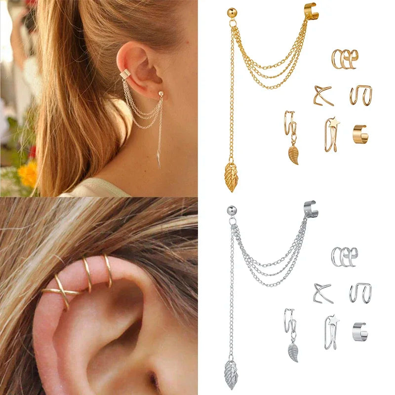10Pcs Rose Gold Leaf Ear Cuff Set – Non-Piercing Women’s Jewelry