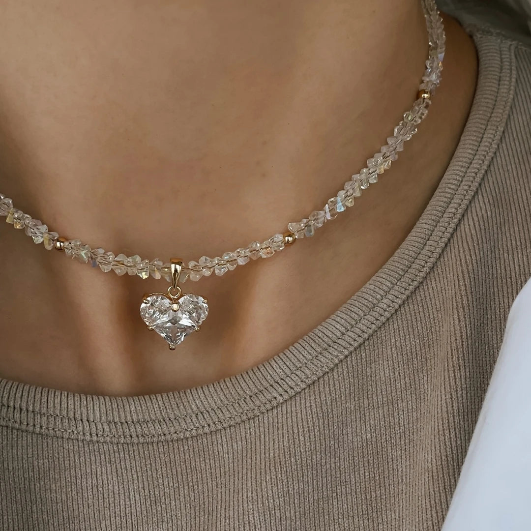 Vintage Sexy Zircon Heart Pendant Necklace – Boho Geometric Baroque Crystal Jewelry for Women
