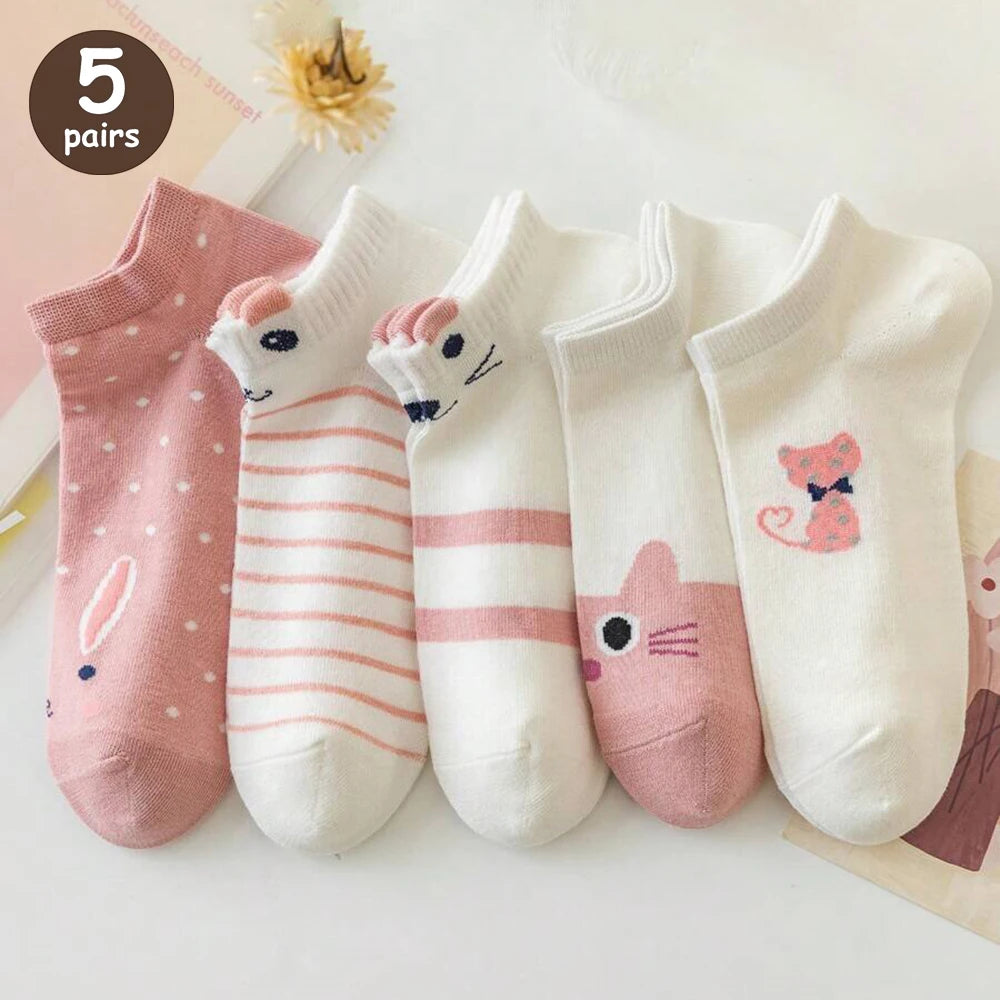 Cartoon Teddy Bear Ankle Socks – 5/10/20 Pairs Breathable & Cute