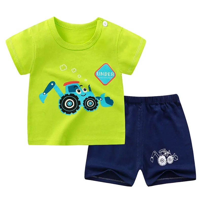 Boys’ Cartoon Print Clothing Set – Short Sleeve T-Shirt & Shorts Tracksuit