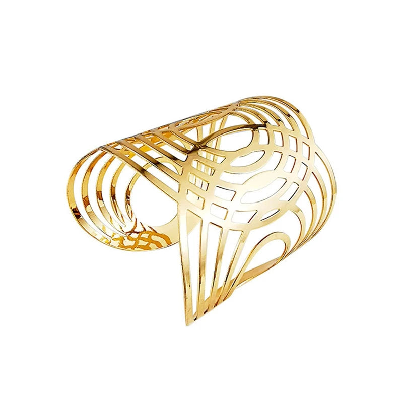 Gold Wide Cuff Bangle – Open Wire Wrap Bracelet for Women