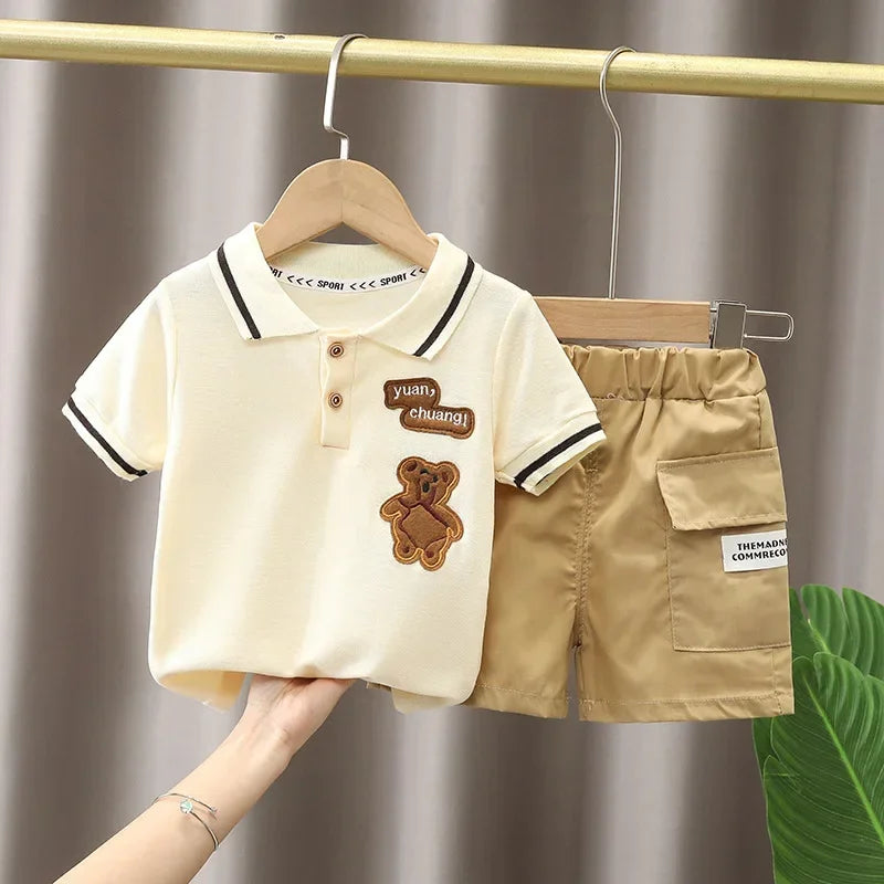 2PCS Mother & Kids Summer Cotton Sets – Boys’ Short Sleeve T-Shirt & Shorts Fashion Suit